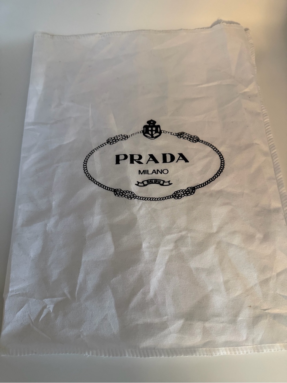 Prada White Dust Bag with Black Logo
